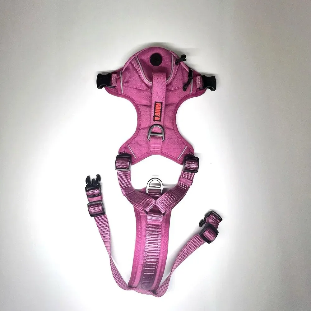 KONG Reflective Adjustable Chest Plate Dog Harness Pink L w/wastebag pocket PINK